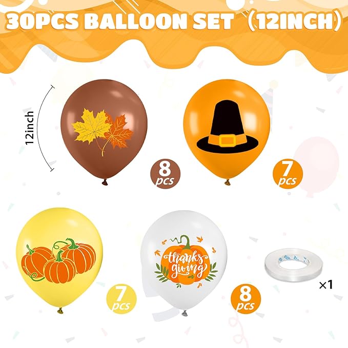 Thanksgiving Balloons, 12 Inch Orange Coffee Brown Yellow White Pumpkin Fall - Image 2