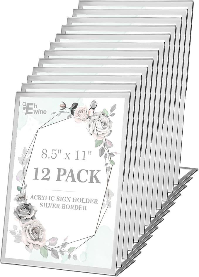 EHWINE 12 Pack Acrylic Sign Holder 8.5 x 11, Slanted Back Paper Holder Clear by EHWINE