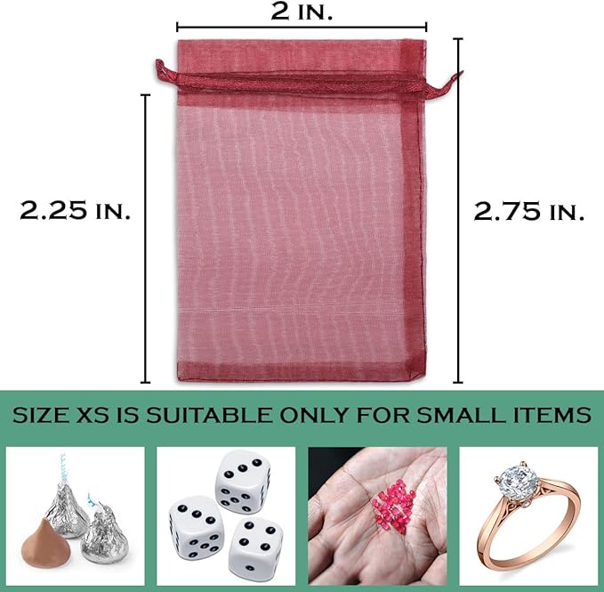 TheDisplayGuys 100-Pack XS 2 x 2 3/4" Maroon Sheer Organza Gift Bags - Image 2