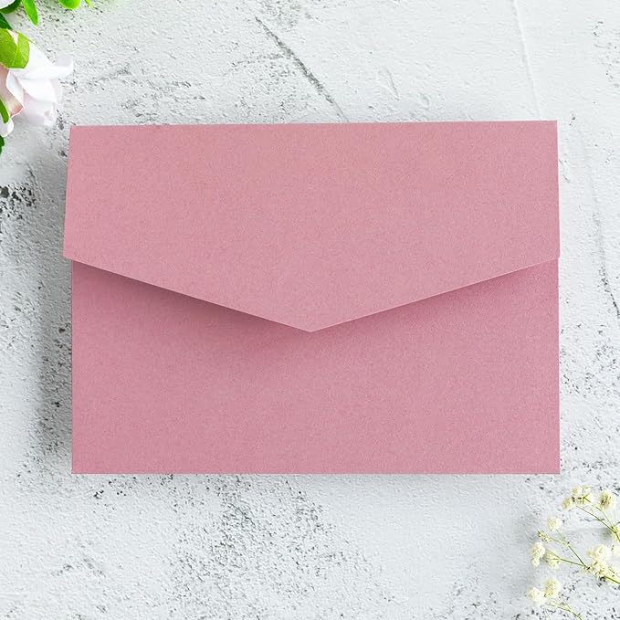 20 PCS Dusty Rose Tri-fold Laser Cut Wedding Invitation Pockets - Image 5