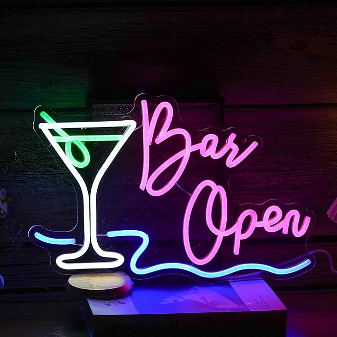 Bar Open Neon Sign Dimmable LED Cocktail Neon Lights Signs by LISIGNVE