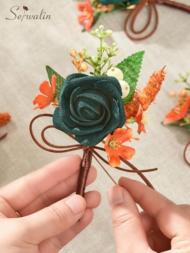 Serwalin 10Pcs Boutonniere for Men, Teal Groom and Best Man Boutonniere - Image 2