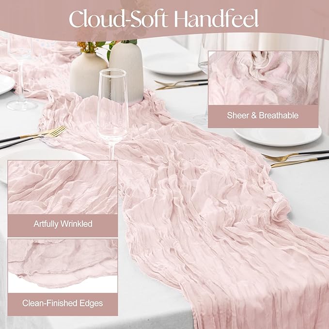 2 Pcs Dusty Pink Cheesecloth Table Runner - Image 3