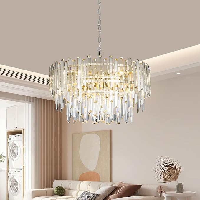 Crystal Chandelier Lighting 24'' Chrome by Lt-vtLighting