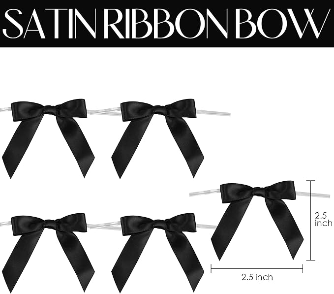 AIMUDI Black Bows 2.5" Satin Bows - Image 2