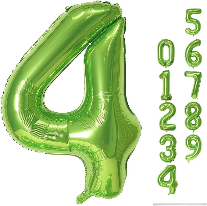 Green 4 Balloons, 40 Inch Large Foil Number Balloons Set 0-9, Self Inflate by Lingqiang
