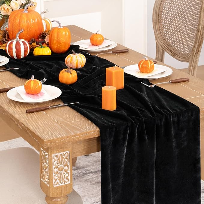 Black Velvet Table Runner Fall Halloween Black Table Runner 20 x 120 Inch - Image 5
