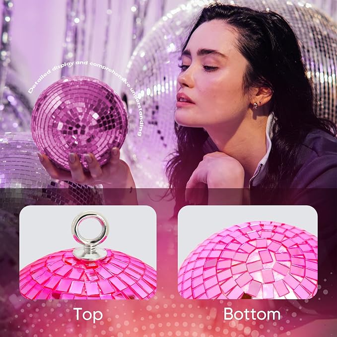 Pink Mirror Disco Ball 6 inch Small Reflects Light Mirror Ball - Image 4