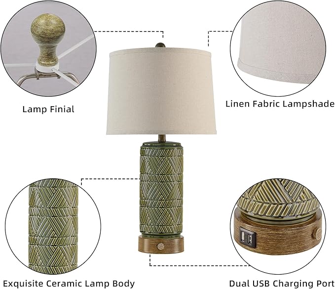 RORIA Set of 2 Retro Touch Table Lamps - Image 5