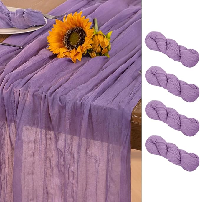 Lavender Purple Cheesecloth Table Runner 4 Pack Fall Table Runners Boho Gauze by DeZerlor