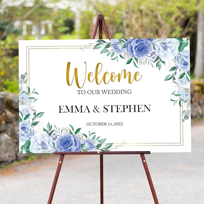 Dusty Blue and Gold Wedding Welcome Sign Template, Printable Landscape Welcome - Image 4