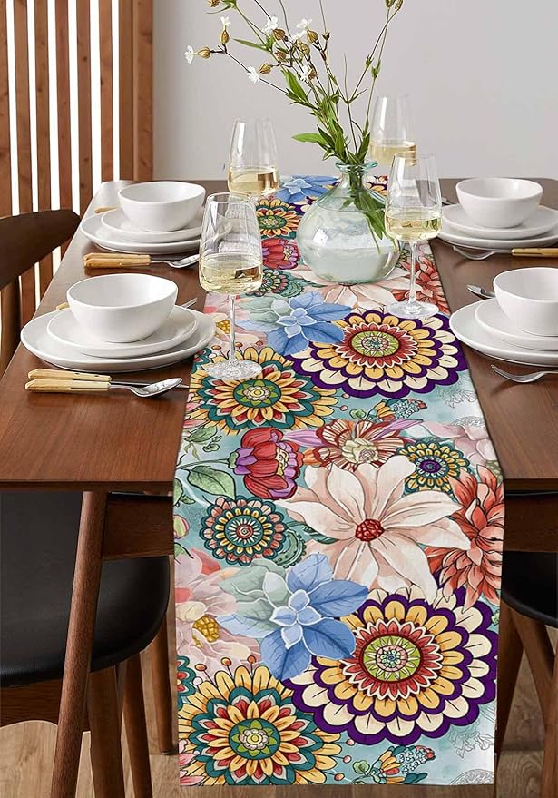 Boho Flowers Cotton Linen Table Runner - Image 2