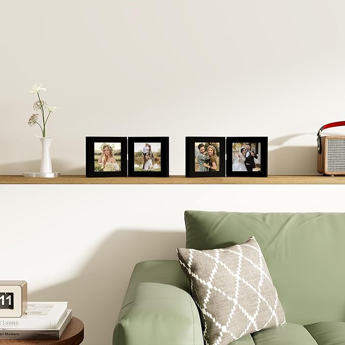 decorUhome Double 4x4 Picture Frame Vertical, Engineered Wood Bifold Photo Frame - Image 5