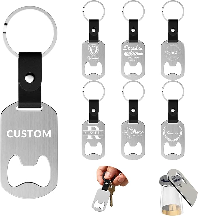 2 in 1 Personalized Bottle Openers Keychains Bulk, Pack 5-100 Flat Metal Custom by Unknown