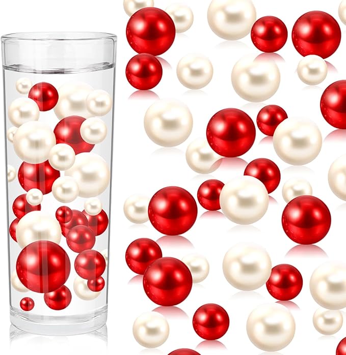 100PCS Red White Faux Pearls Beads by ZEBMOON