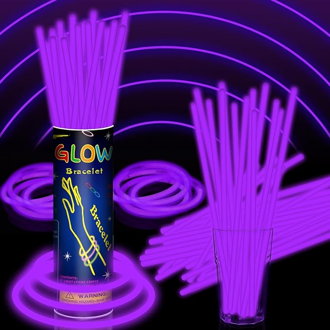 100 Pack 8” Purple Glow Sticks Bulk by Taikula