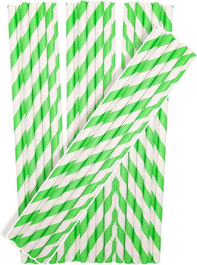 150 Packs Green Paper Straws Drinking Disposable Stripe Straws Bulk qiqee by Qiqee