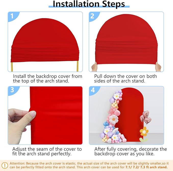 HEMMOTOP Red Arch Cover 7.2 ft, Spandex Wedding Balloon Stretchy Arch Backdrop - Image 6