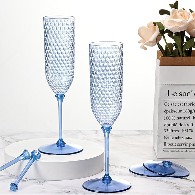 XUWAIDSGN 100 Pack Blue Detachable 2 piece Champagne Flutes 5.5 Oz Unbreakable - Image 8