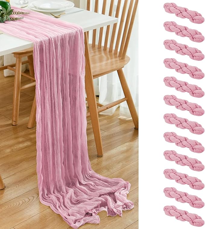 12 Pack Pink 10 Ft Cheesecloth Table Runner 20x120 Inch Boho Wrinkled Sheer by Dspoot
