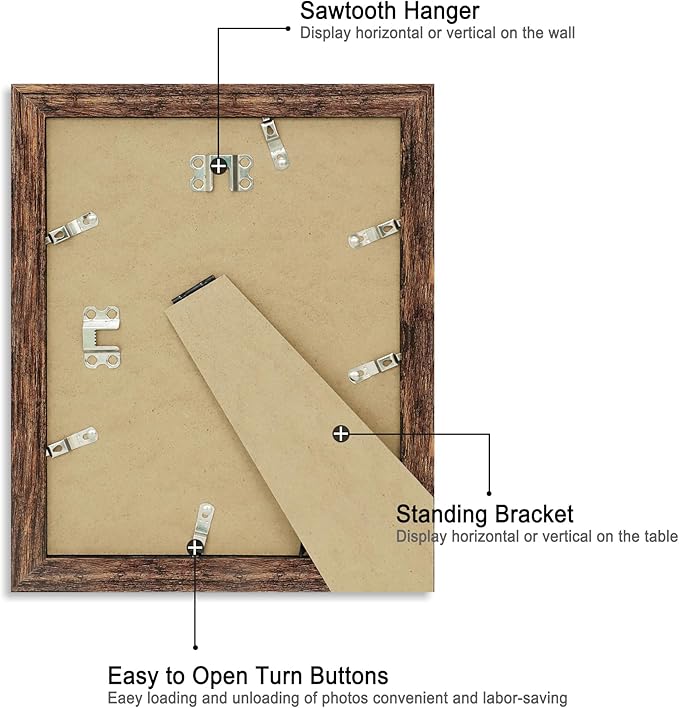 8x10 Picture Frame Set of 4, High Definition Glass Brown Frame, 8 x 10 Wood - Image 4
