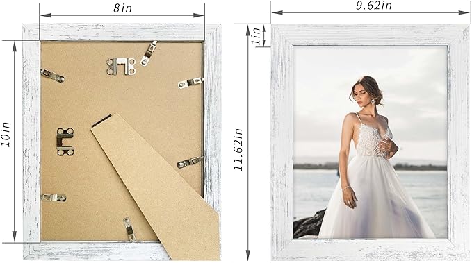 8x10 Picture Frame Set of 4, High Definition Glass Distressed White Frame - Image 5