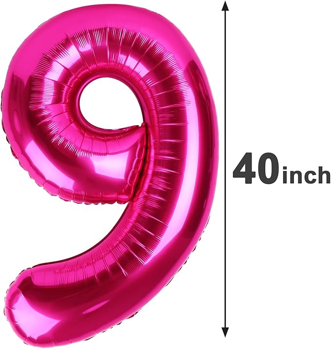 40 Inch Big Hot Pink 9 Balloon Number, Jumbo Giant Happy 9th 19 29 39 49 99 - Image 2