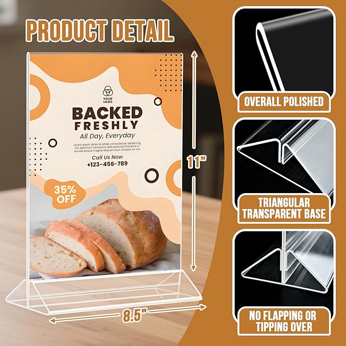 9 Pack Acrylic Sign Holder 8.5x11 Inch, Double Sided Clear Flyer Display Stand - Image 3