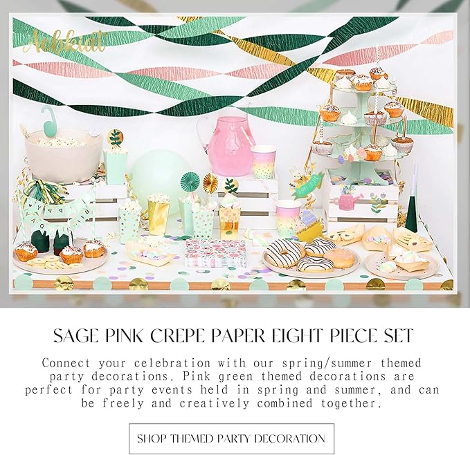 AOBKIAT Wedding Decor Sage Pink Gold Crepe Paper 8 pcs Streamers Party - Image 9