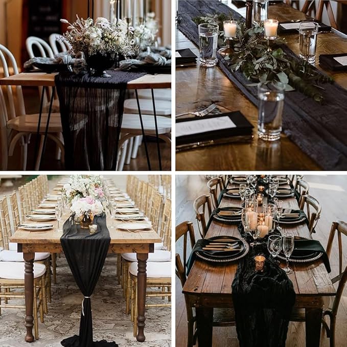 Black Cheesecloth Table Runner -21*120Inch Long Boho Wedding Table Decor - Image 6