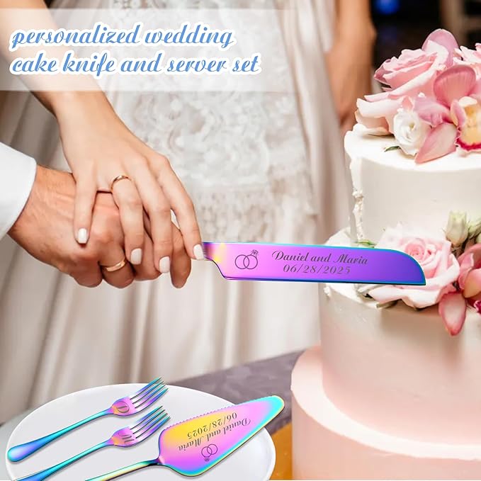 Personalized Wedding Cake Knife and Server Set, Custom Names Cake Cutting Set - Image 2