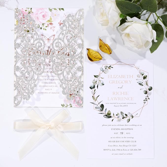 50Pcs Sliver Glitter Wedding Invitations - Image 3