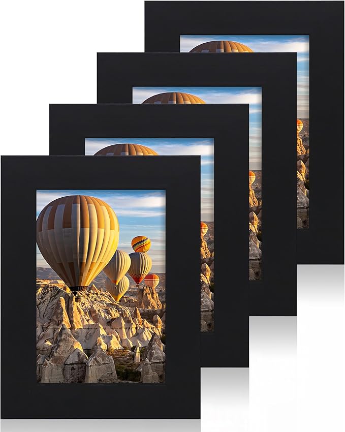 4x6 Picture Frame Set of 4, High Definition Glass Black Picture Frame, 4 x 6 by iRahmen