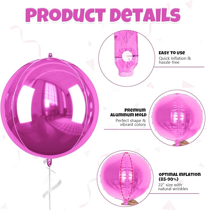 6 Pcs Hot Pink and Pink Balloons, 22 Inch Big Round Foil Balloon - Image 4