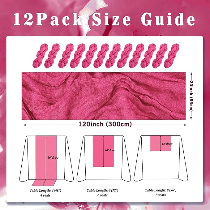 Hot Pink 12 Pack Cheesecloth Table Runner 10FT Boho Fabric Rustic Cheese Cloth - Image 2