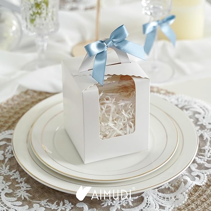 AIMUDI Dusty Blue Bows for Gift Wrapping Premade Satin Bows for Wedding Decor - Image 9