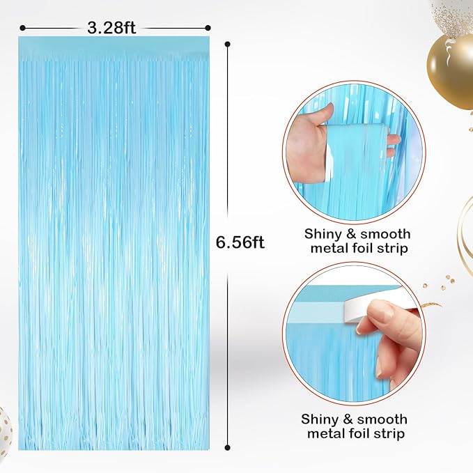 2 Pack Macaron Light Blue Metallic Tinsel Foil Fringe Curtains, Door Streamers - Image 2