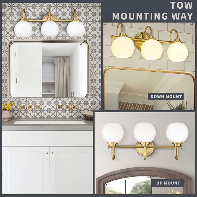 Gold Bathroom Light Fixtures, 3 Light Gold Modern Bathroom Light Fixtures Over - Image 4