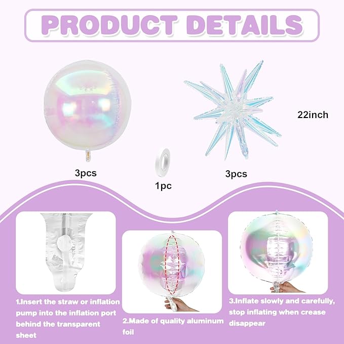 6Pcs Iridescent Foil Balloons, 22Inch Clear 4D Round Ball Balloon and Explosion - Image 2