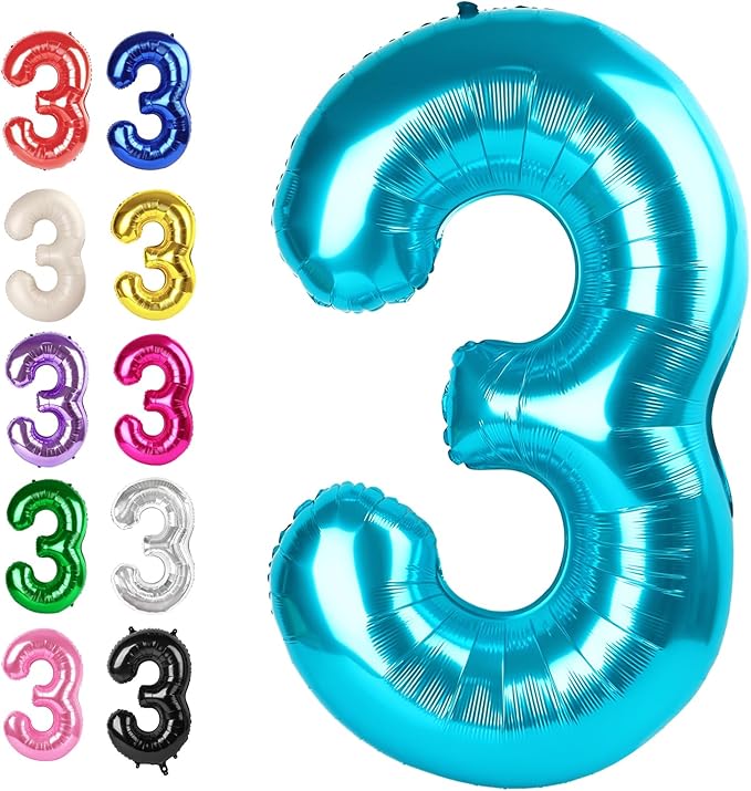 Large 40 Inch Blue 3 Number Balloon, 3 13 23 30 33 36 38 Blue Birthday Party by Upgesy