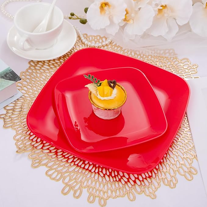 PULOTE 60PCS Red Square Plastic Plates - Image 3