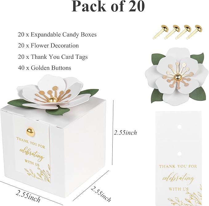 FEIYI 20 PCS Favor Boxes, 3 In 1 White Candy Boxes - Image 2