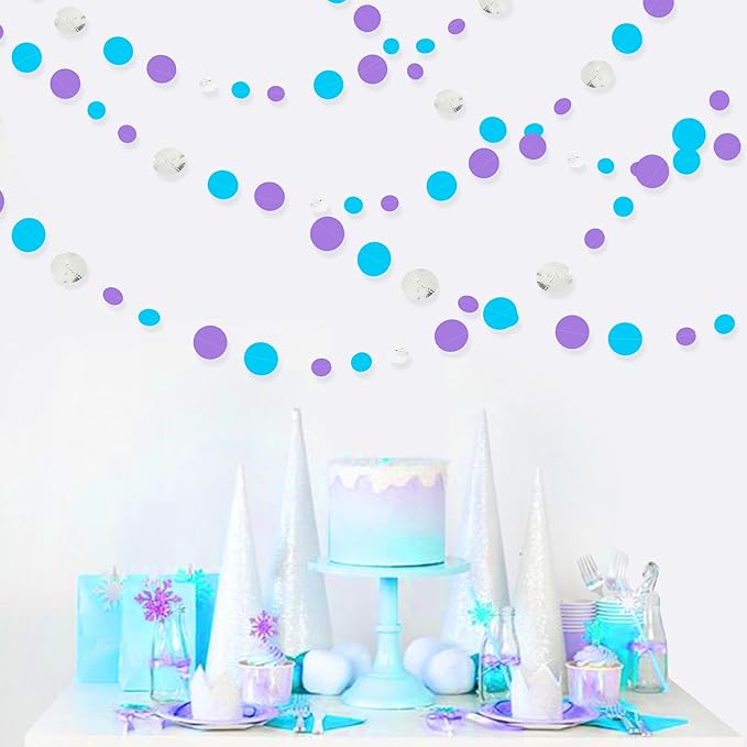 46 Ft Frozen Party Decorations Purple Blue Silver Polka Dots Garlands Hanging - Image 6