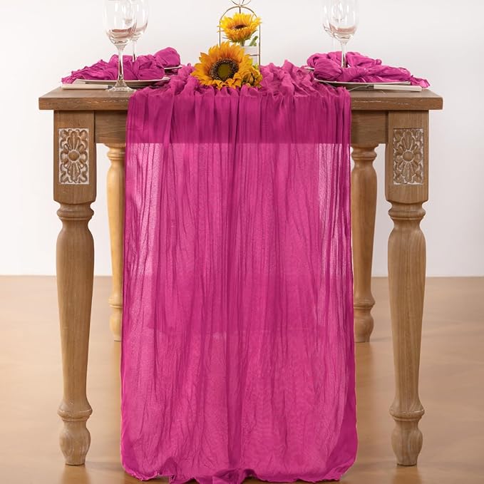Hot Pink Cheesecloth Table Runner 4 Pack Fall Table Runners Boho Gauze 120 - Image 2