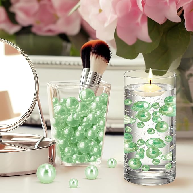 150Pcs Light Green Polished No Hole Faux Pearl Beads - Image 4