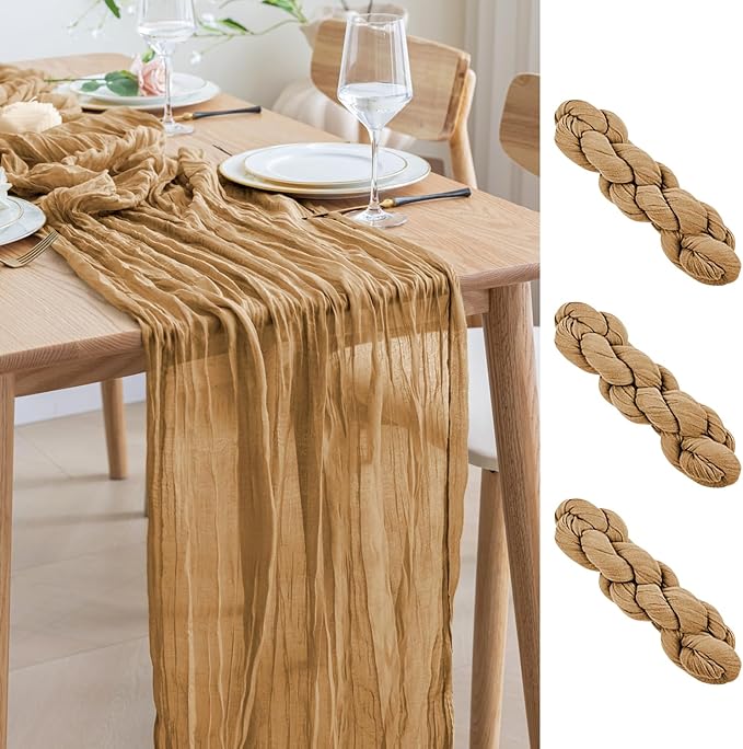 Asee'm 3pcs Cheesecloth Table Runner 120 Inches Long Khaki Boho Gauze Cheese by Aseem