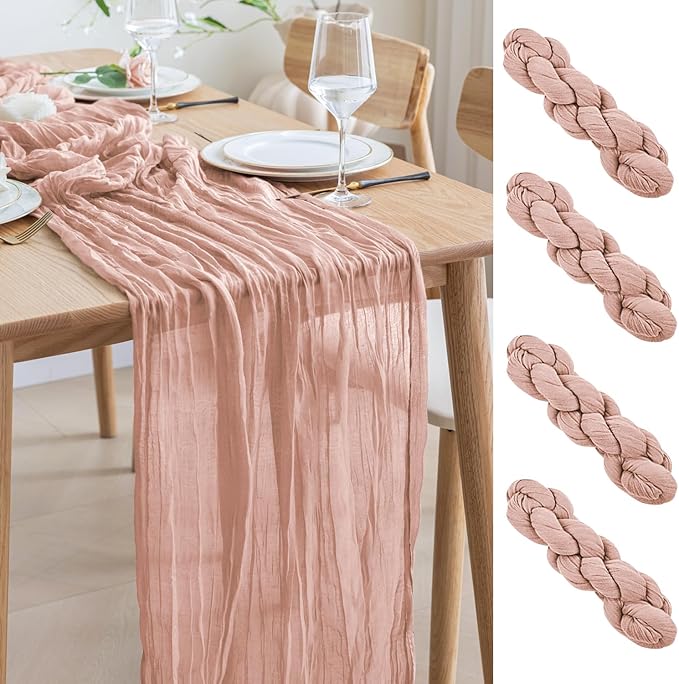 Asee'm 4pcs Cheesecloth Table Runner 120 Inches Dusty Pink Boho Gauze Cheese by Aseem