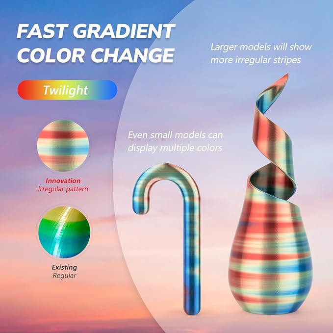 AMOLEN Silk PLA 3D Printer Filament, Shiny Multicolor Rainbow PLA Filament - Image 3
