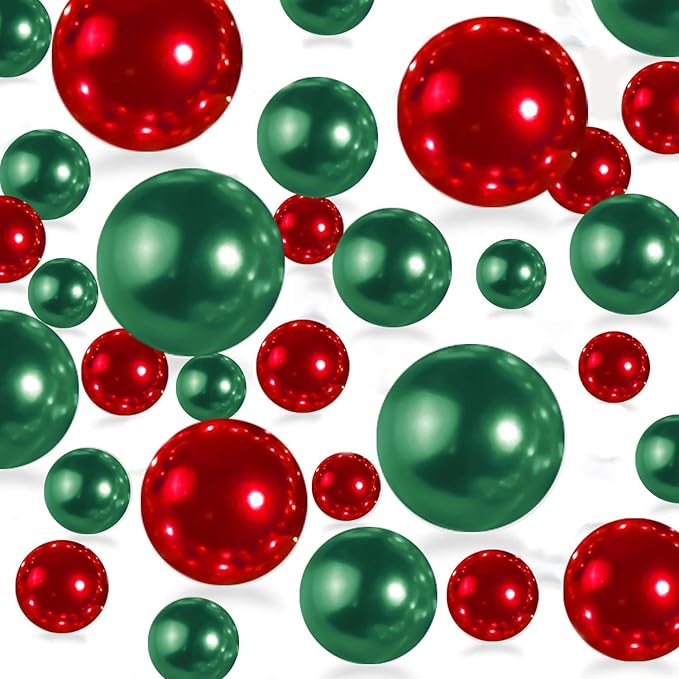 150Pcs Red&Green Polished No Hole Pearl Beads Vase Filler, Christmas Vase by Cusmation