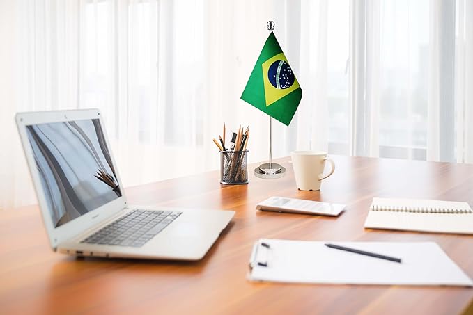 Brazil Brazilian Deluxe Desk Flag Set Small Mini Miniature Brazil Brazilian - Image 3